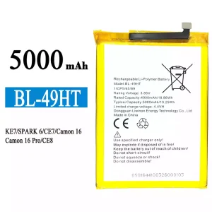 정품 배터리 BL-49HT 스마트폰 Tecno KE7 / SPARK 6 / Camon 16 /Camon 16 Pro